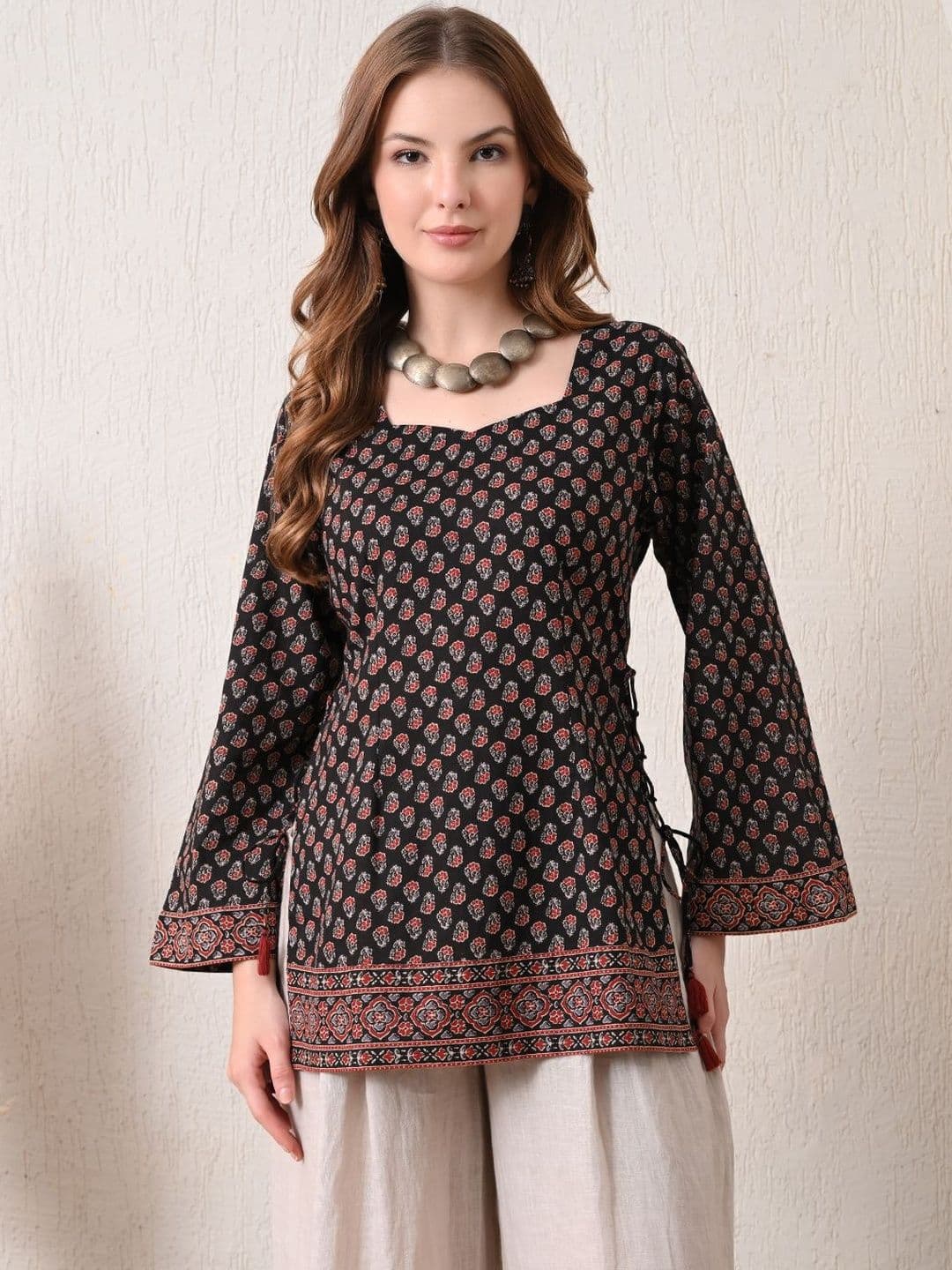 KALAMIR Print Bell Sleeve Ethnic Cotton Top