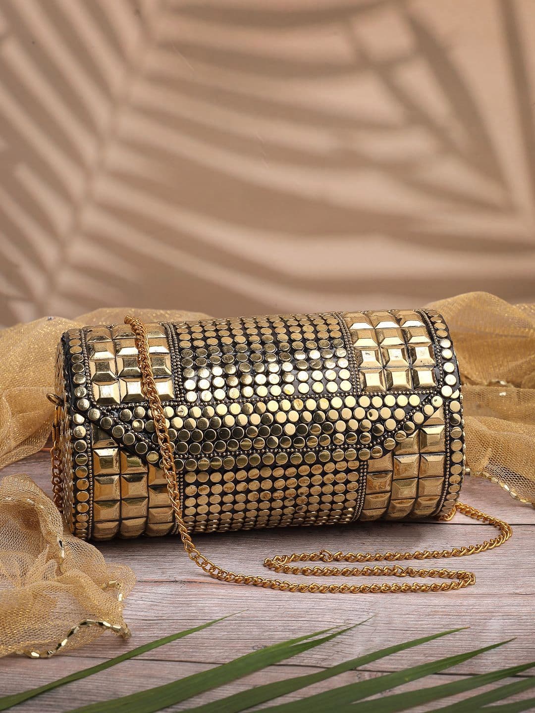 Anekaant Metal Mirage Metallic Gold Mosaic Clutch