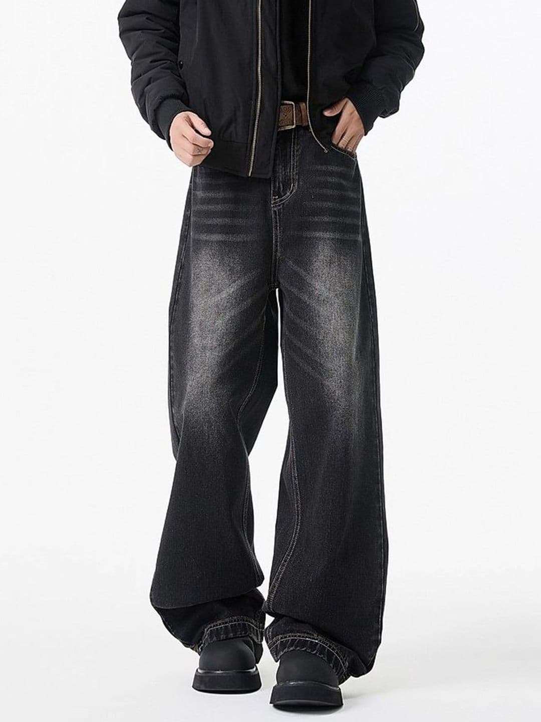 StyleCast x Revolte Men Wide Leg Mid-Rise Light Fade Jeans