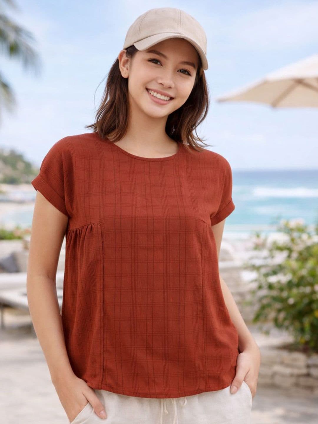 R.Code by The Roadster Life Co. Round Neck Checked Tops