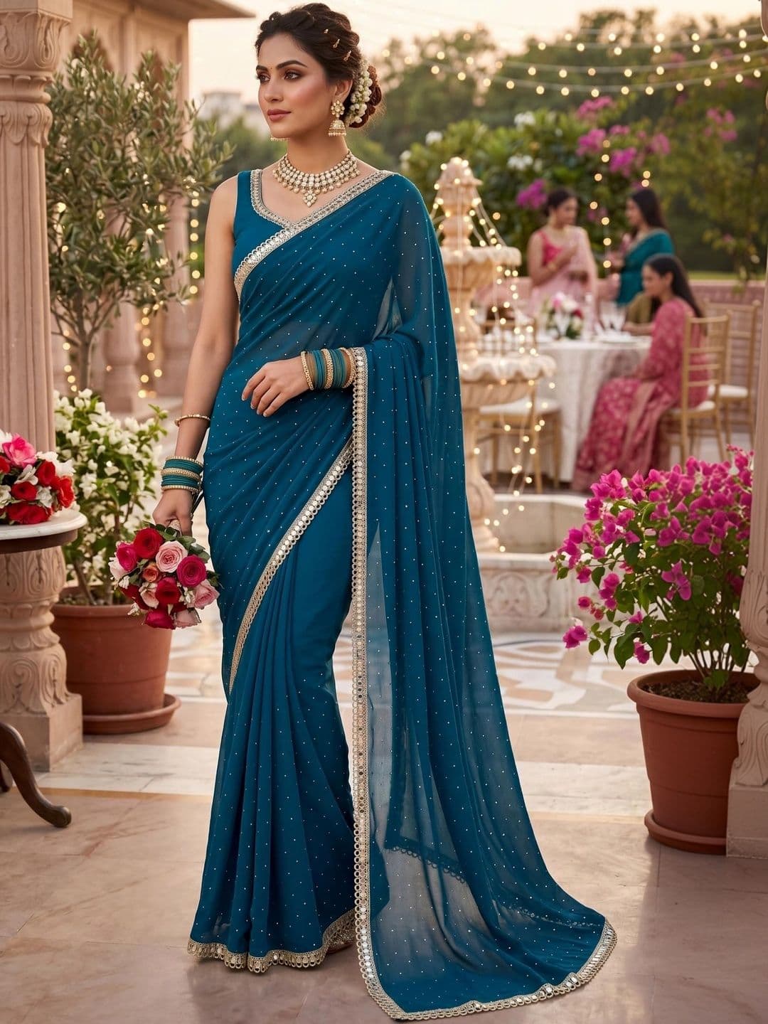 Rudrakala Embellished Sequinned Poly Georgette Heavy Work Saree