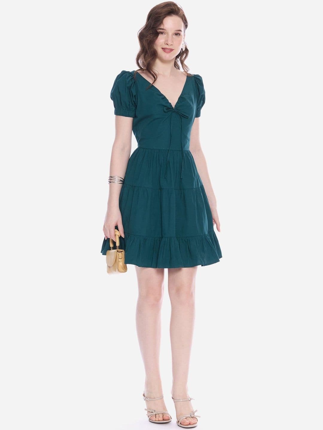 Virgio Women Puff Sleeve Fit & Flare Mini Dress