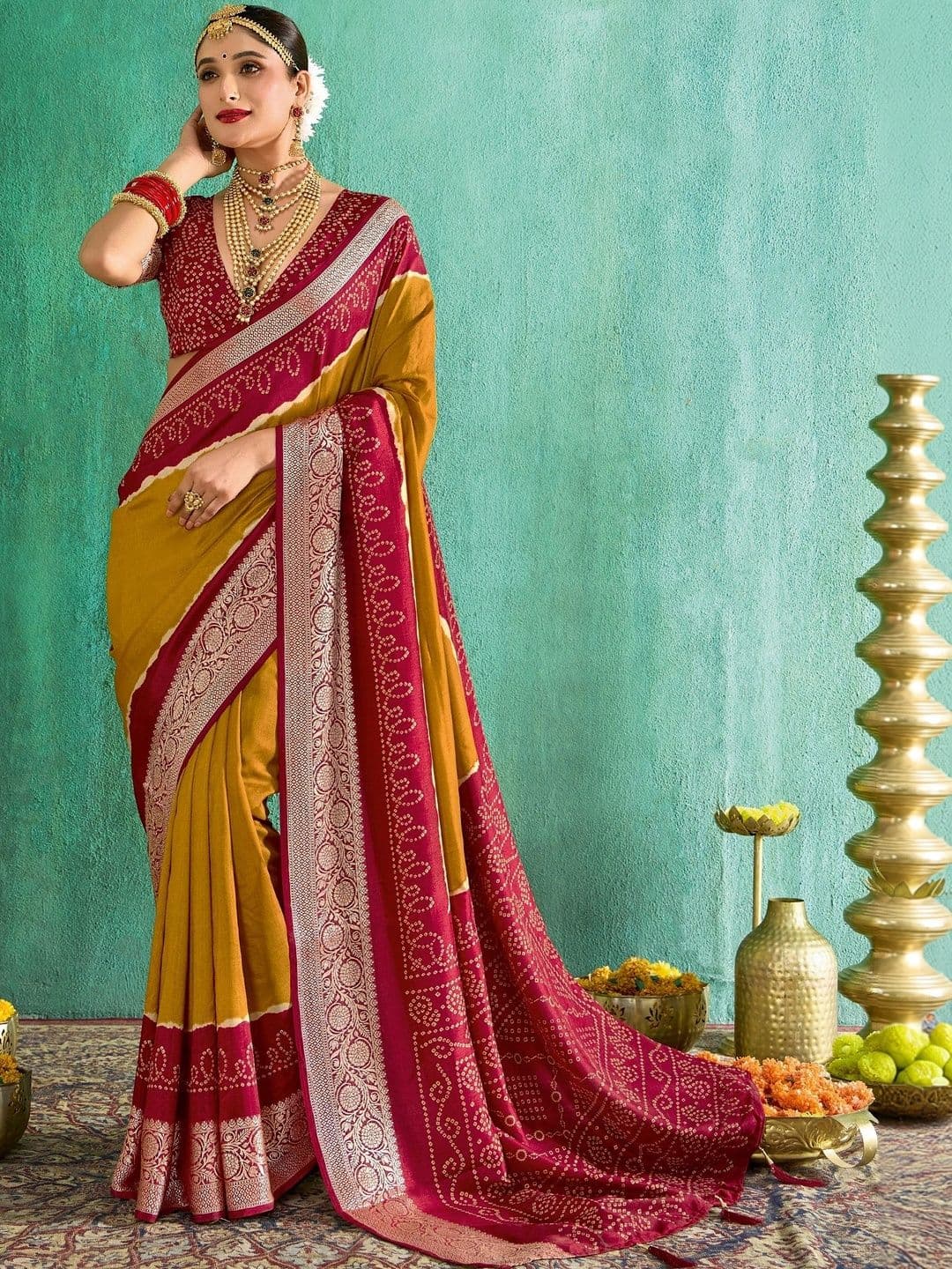 Dhaaga Ghar Bandhani Silk Blend Designer Bandhani Saree