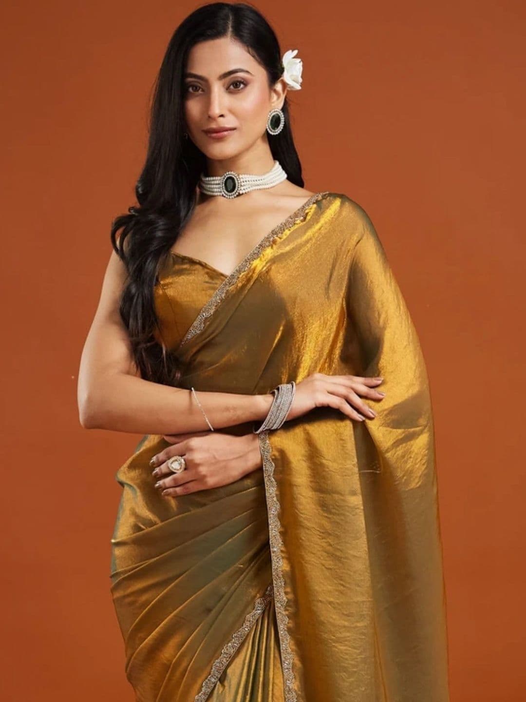 TIGER SNAKE Embellished Embroidered Silk Blend Designer Saree