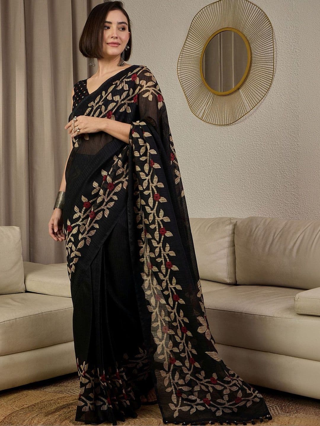 Anouk Rustic Floral Ready to wear Block Print Ready to wear Saree