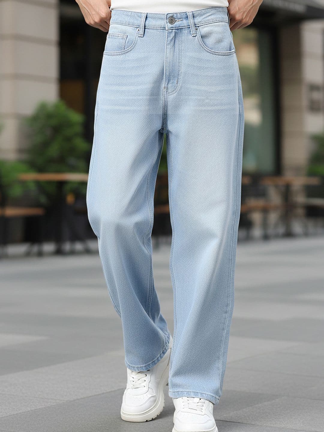 Urbano Fashion Men's Ice Blue Loose Baggy Fit Washed Jeans Non-Stretchable