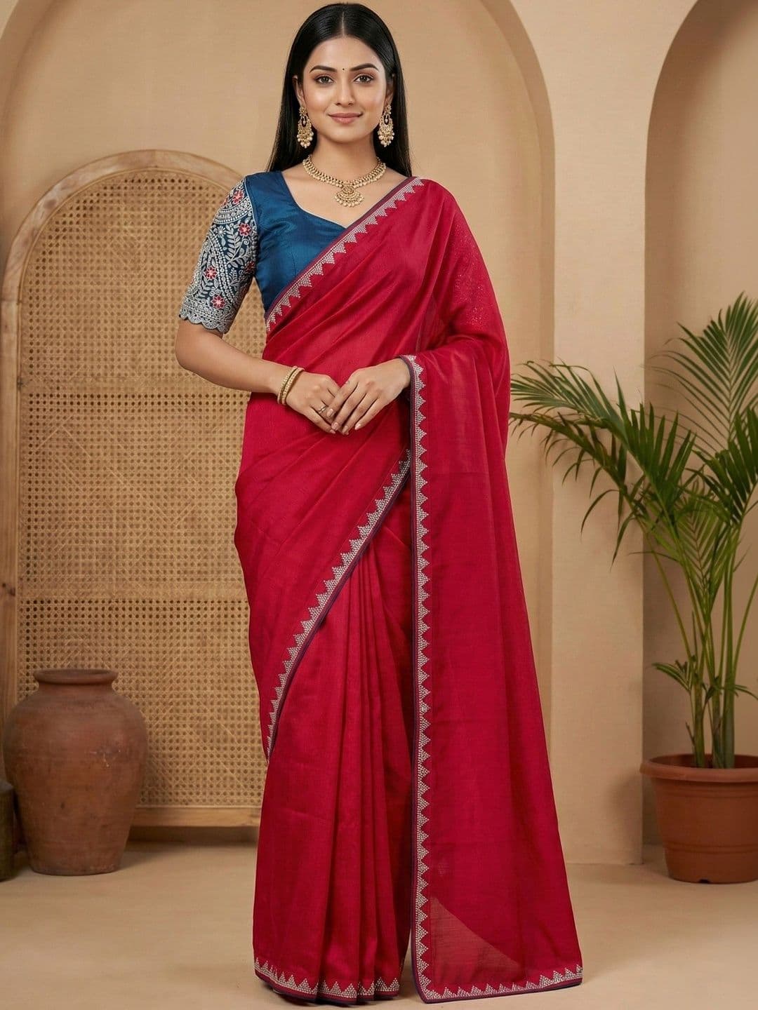 Sangria Embroidered Saree with Unstitched Blouse
