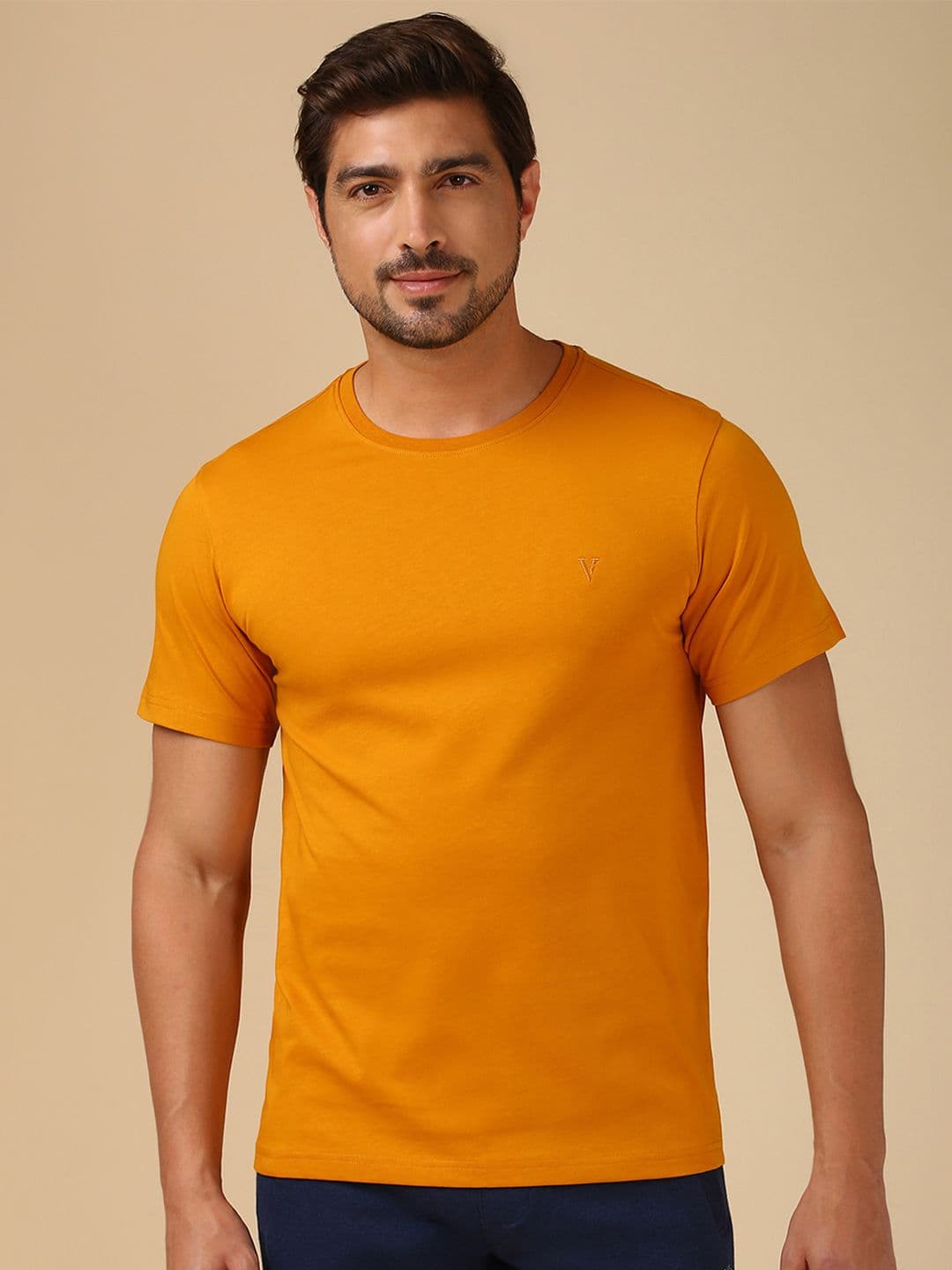 Van Heusen Innerwear Men Cotton Crew Neck Solid Lounge Tshirt Regular Fit Short Sleeves