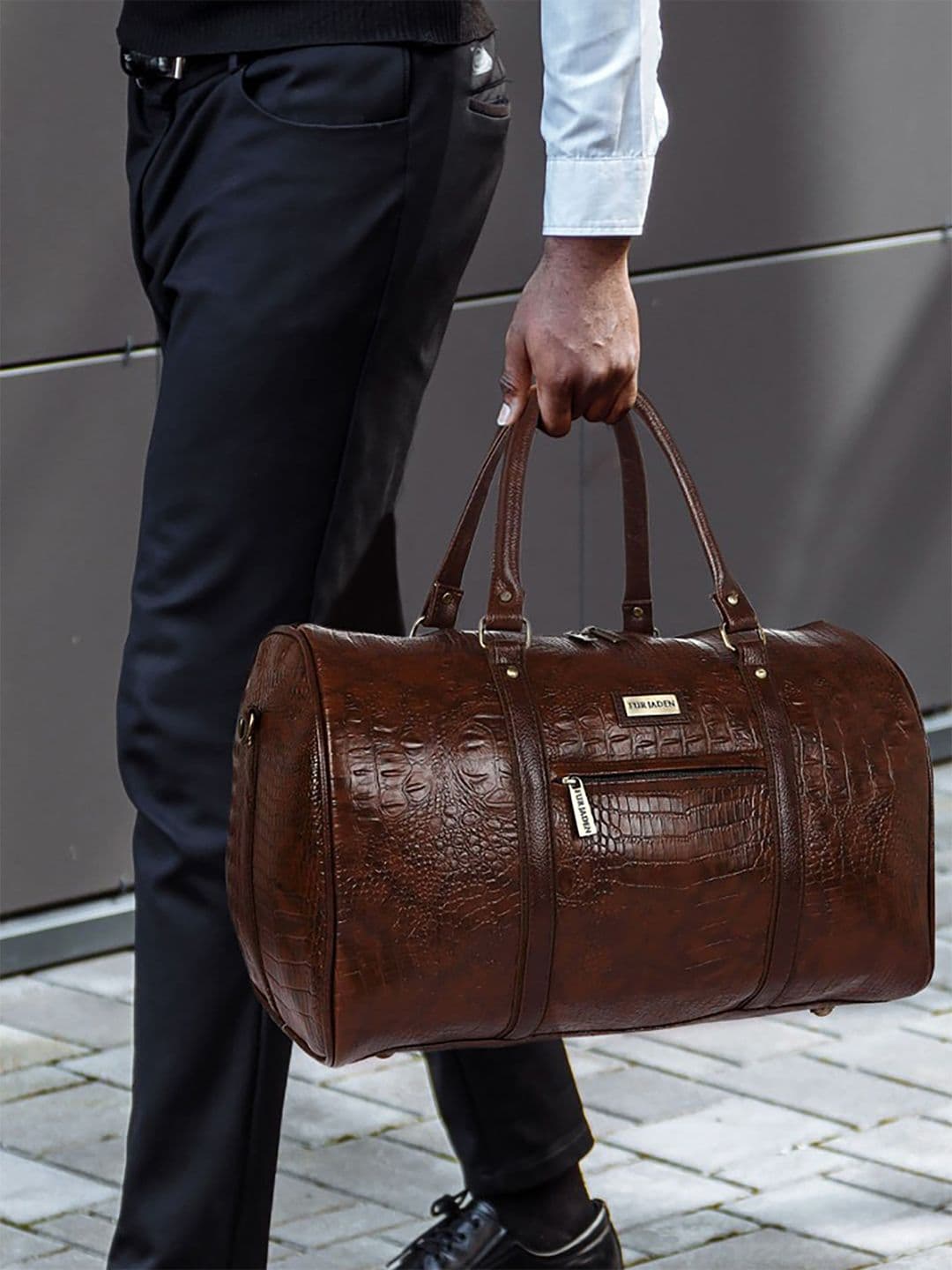 FUR JADEN Unisex Brown Textured Duffel Bag