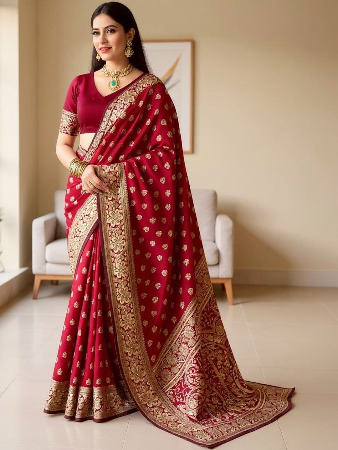 SZN Woven Design Zari Silk Blend Banarasi Saree