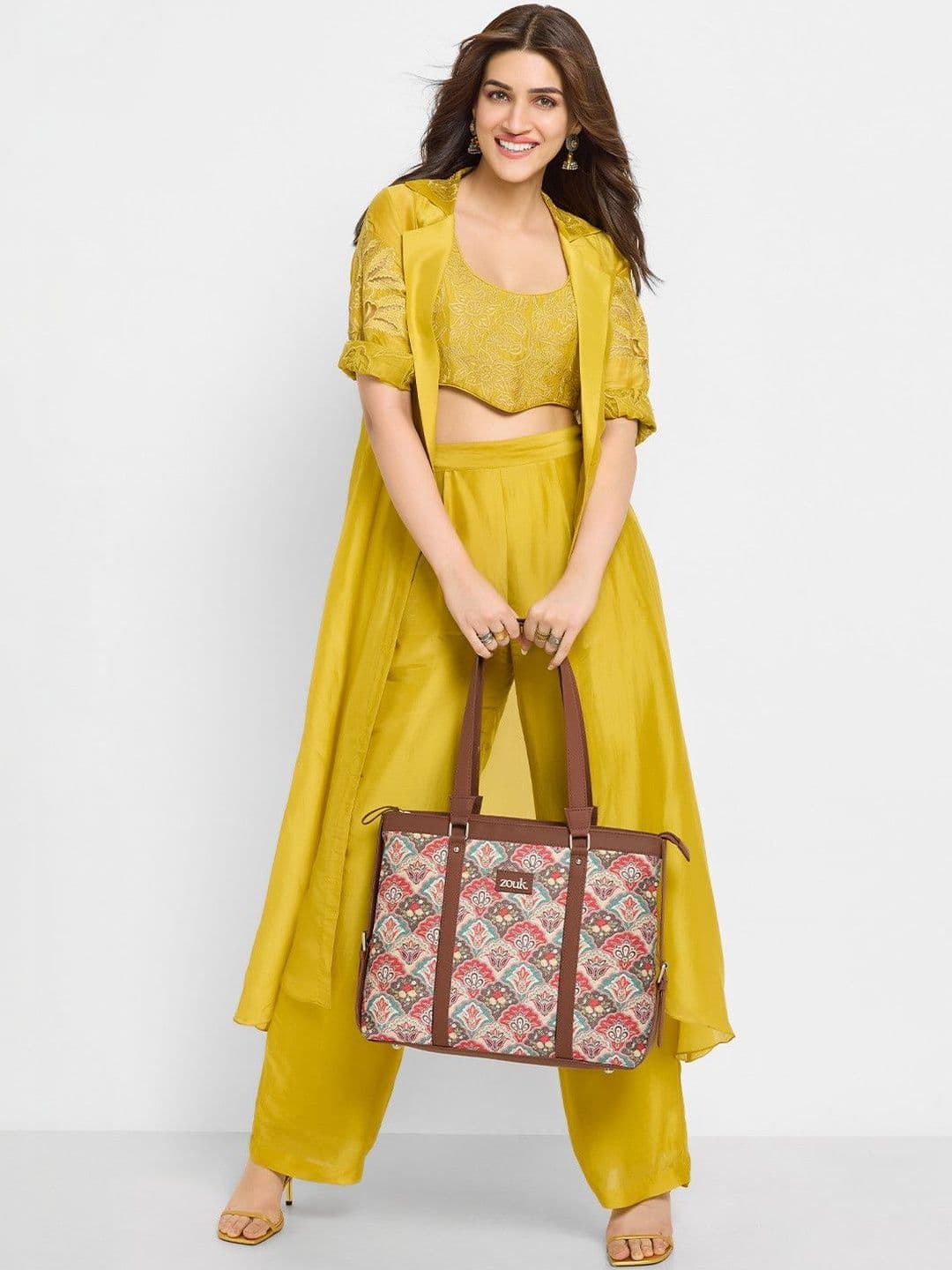 ZOUK Women Multicoloured Ethnic Motifs Printed Laptop Tote Bag