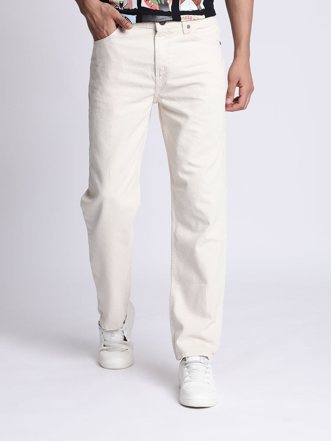 Bene Kleed Men Ecru Relaxed Fit Mid Rise Denim Jeans