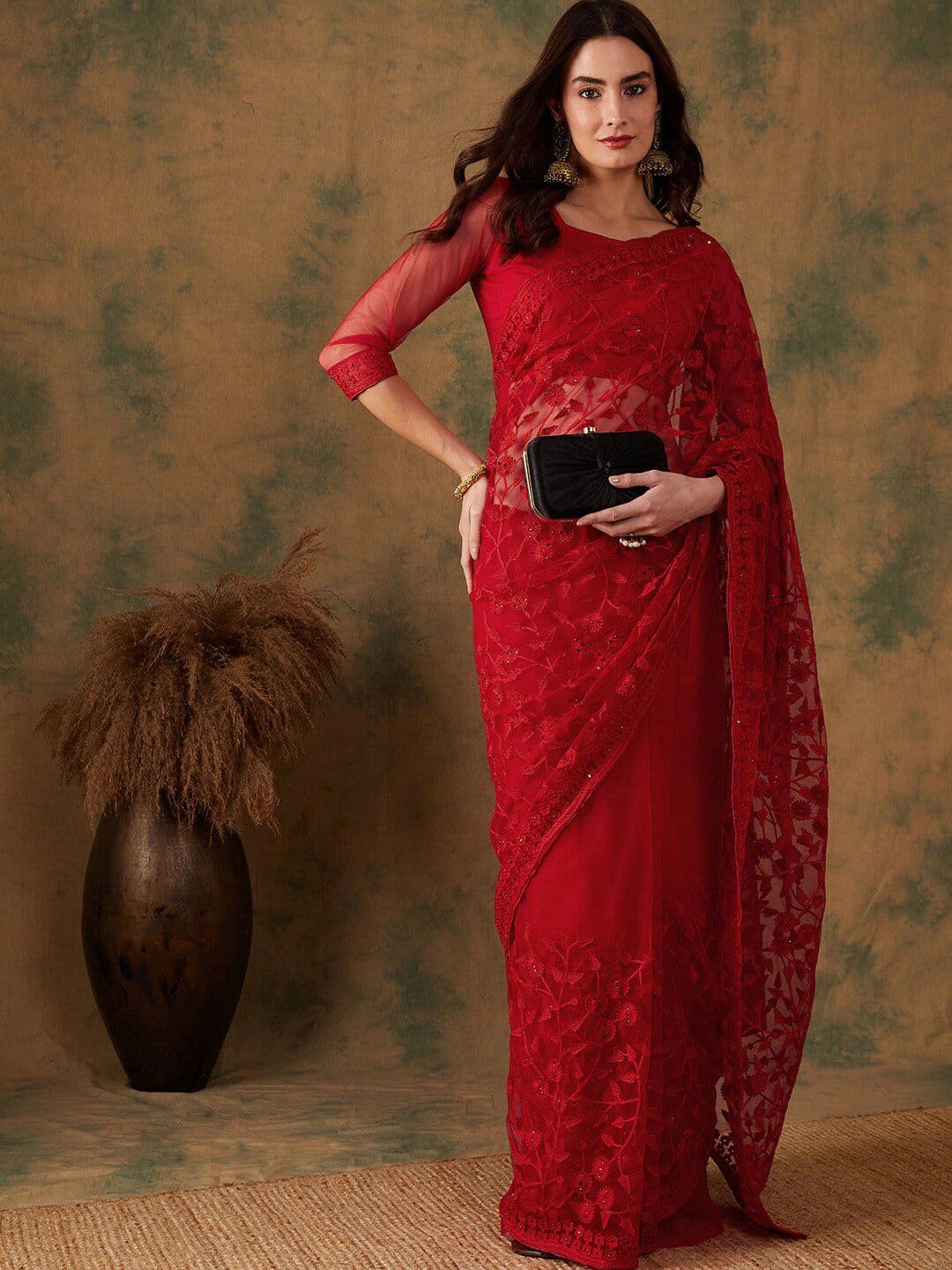 Sangria Embroidered Net Sarees