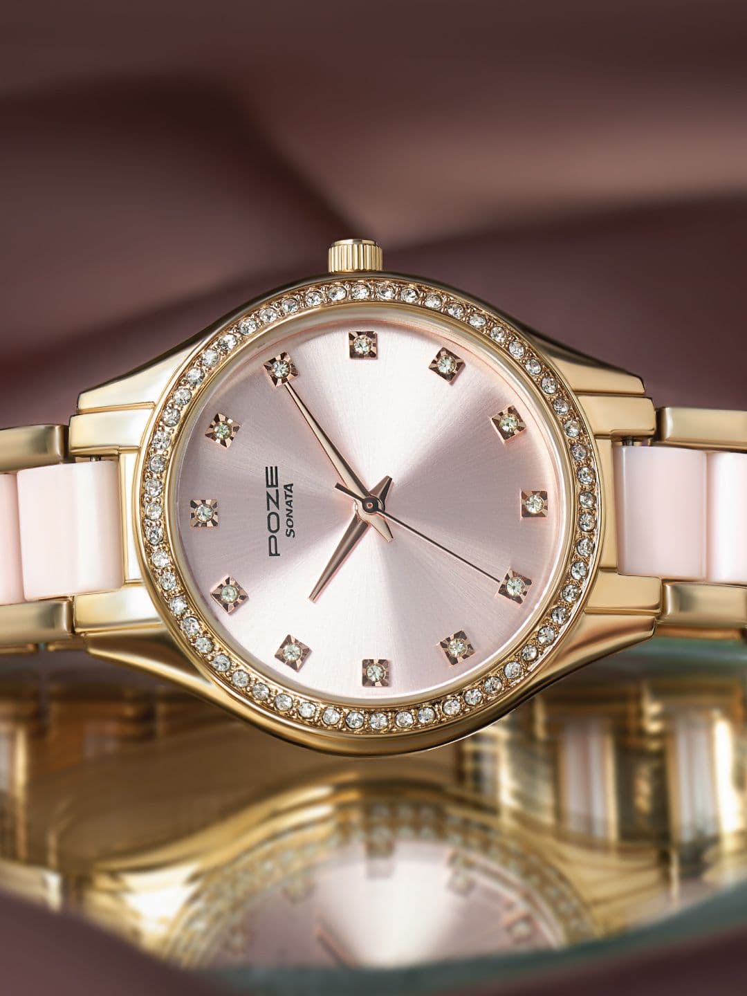 Sonata Poze Quartz Analog With Pink Dial Watch For Women - Sp80054kd01w