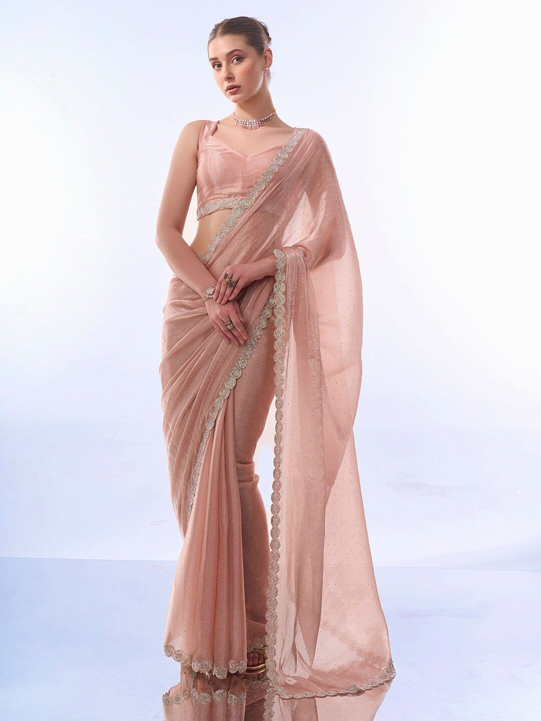 Mitera Embellished Beads and Stones Organza Saree