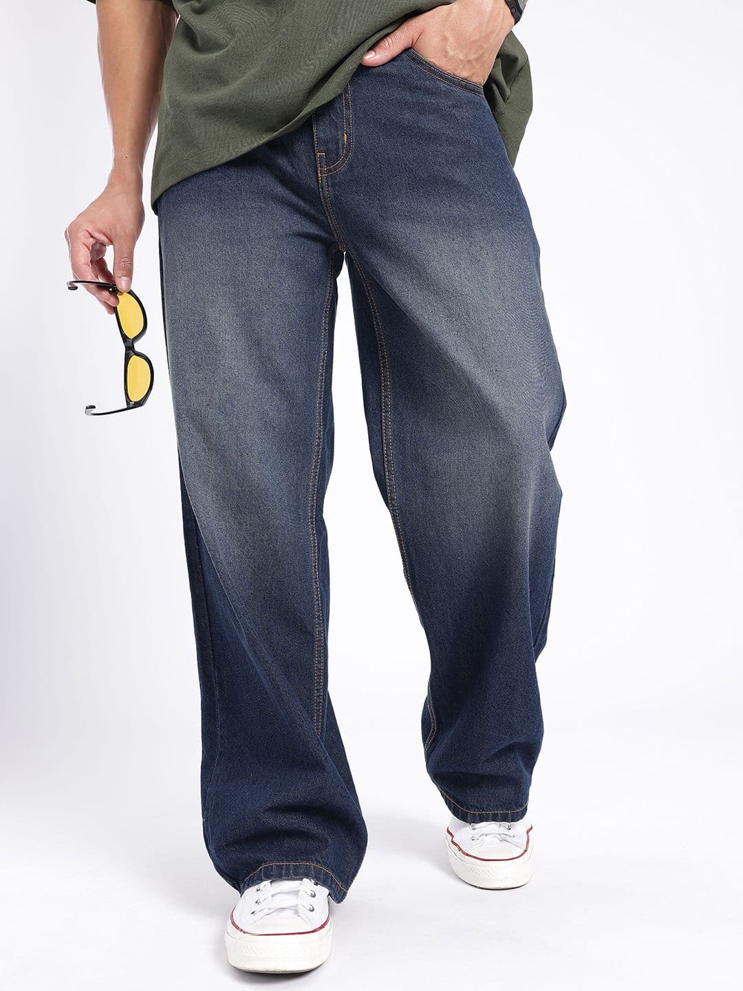 glitchez Men Wide Leg Heavy Fade Jeans