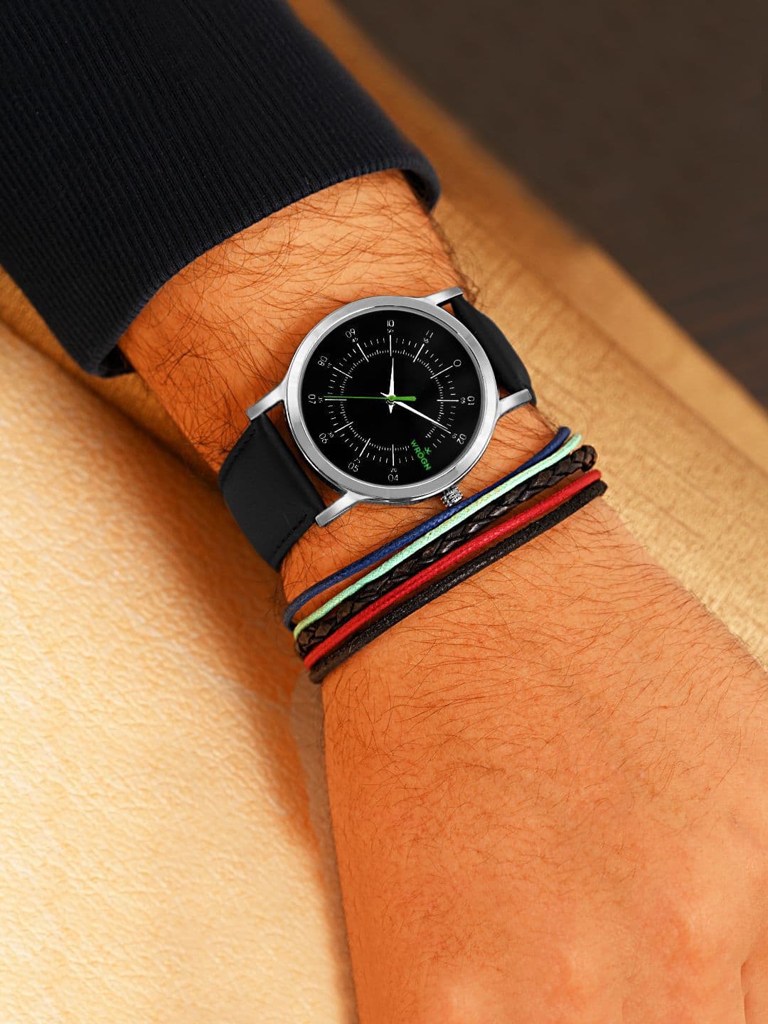 WROGN Men Patterned Dial & Leather Bracelet Style Straps Analogue Watch WRNWJ25 Set-39