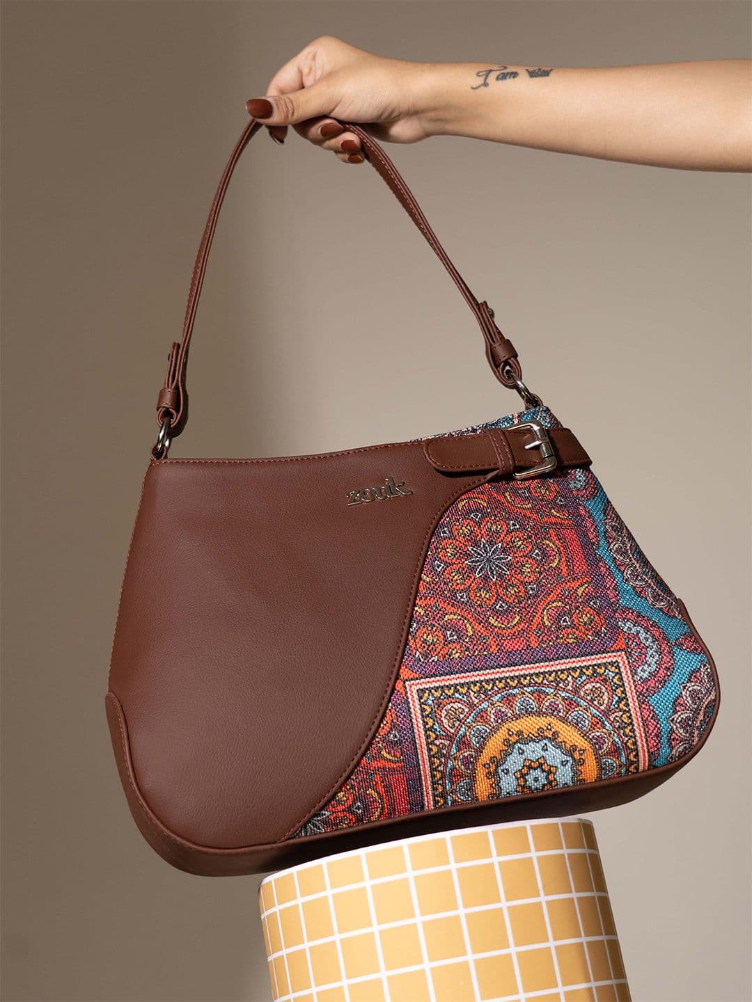 Alt by Zouk Ira Mandala Printed Structured Handheld Bag