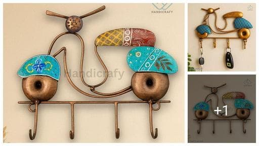 Scooter Shaped Iron Wall Key Holder with 4 Hooks