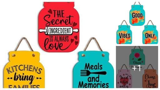 MAC Set Of 3 Best Quites Wooden Designer Wall Hanger for Home Decor Office Décor Item