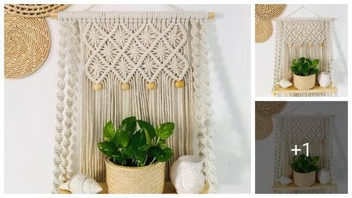 ZIYDECO Wooden Wall Hanging Shelf | Modern Chic Woven Macrame Tapestries, Wall Art Home Decor for Apartment, Dorm, Bedroom, Living Room, Nursery, Party Decorations MS038