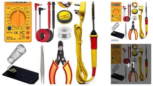 Digital Den 8 IN 1 Solder Iron Multimeter Kit, Electric 25W Soldering Iron Set with 830D Digital Multi Meter, Wire cutter, Iron Stand, Soldering Paste, Soldering Wire, Tweezer, Electrical Tape (8 In 1
