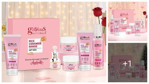 Globus Naturals Revival Rice Ceramide Valentine Love Gift Set, For Korean Glass Skin, Set of 6 (Face Wash 75gm, Cream 50gm, Scrub 50gm, Peel off Mask 75gm, Serum 30ml, Toner 100ml)