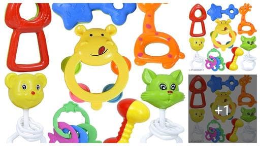 Baby teeth and rettle set Colourful Attractive Rattles and Teether for Babies 8 Pcs - Multicolour