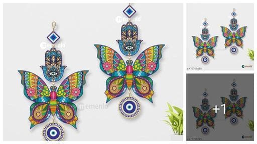 Memento New Trending Wooden Butterfly Evil Eye Hanging for House/Positive Vibes/Hamsa Hand/House Door Entrance/Offices/Decoration/Peace Charm 2 Pcs