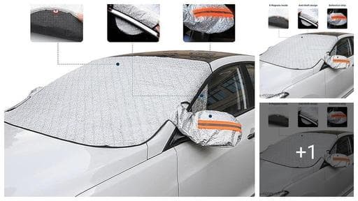 Windshield Snow Cover, Windshield Cover For Ice And Snow 4-Layer Protection For Snow, Ice, UV, Frost Wiper & Mirror Covers, Windproof Sunshade Cover For Cars, Sedans, And Compact Suvs,Silver 1 PCS