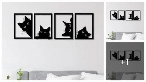 Wall Decor wooden art 4 set of kitty