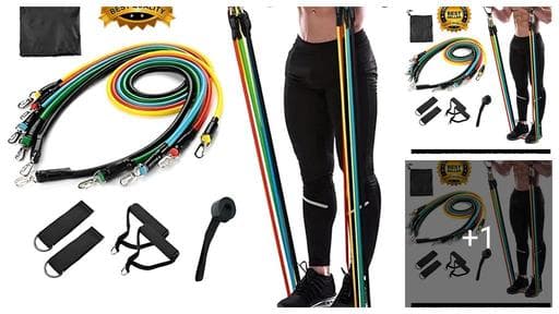 11 in 1 Resistance Bands Set for Workout | Home Gym Exercise Bands for Men Women | Body Toning Strength Training Bands | Resistance Tube with Handles, Door Anchor, Ankle Straps | Full Body Fitness Equ