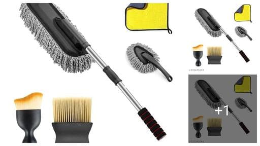 ORJILO 5 PCS Microfiber Car Duster Kit Interior & Exterior Car Cleaning Detailing Tool Scratch & Lint Free, Pollen Removing Extendable Long Handle Duster for Car & Motorcycle car (Car Duster Kit)
