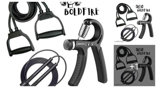 BOLDFIRE Double Toning Tube & Adjustable Hand Grip, Pencil Skipping Rope for Full Body Workout, Exercise Equipment Resistance Tube with Comfort Handles Pack Of 3 Random Color