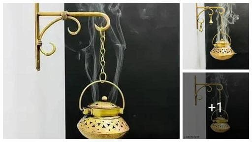 Dhoop pot wall hangings with brass bells + hanger + chain