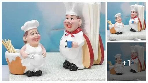 Royal Indian Craft Set of 2 Delightful Chefs Toothpick Holder and Tissue Paper Holder Stand for Kitchen, Home Decor, Office, Restaurant, Tissue Organizer for Dinner Tables (Tissue paper holder combo)