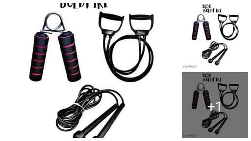 BOLDFIRE Combo of Pull Rope Elastic Resistance Bands Fitness Rope Rubber Bands and Exclusive Pencil Skipping Rope For Men Women Weight Loss Rope Speed Skipping Rope Speed Skipping Rope and Foam Hand G