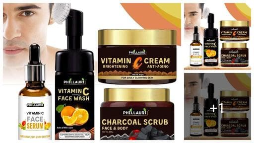 Vitamin C Serum & Face Wash For Skin whitening, Vitamin C Scrub & Vitamin C Cream For Oil Control & Remove Pigmentation Skin Combo Pack