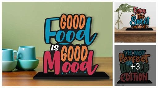 Ranovaa Good Food is Good Mood Wooden Quote Sign | Fun Table Decor | Decorative MDF Desk Accent for Kitchen | Restaurant | Study Desk | Office Shelf | Idols and Figurine Style Showpiece (TSP_1128)