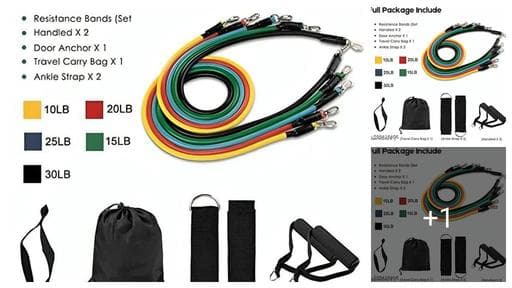 11 in 1 Resistance Bands Set for Men and Women | Home Gym Exercise Kit | Elastic Bands for Workout, Yoga, Pilates, Stretching, Weight Training, Muscle Building, Fat Loss, Full Body Fitness | Door Anch