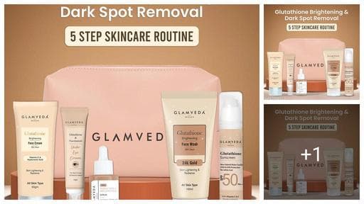 Glamveda 5-Step Glutathione Skin Brightening & Lightening Skincare Set with Pouch | Face Wash, Face Cream, Sunscreen, Serum & Under Eye Cream for Glowing, Hydrated & Even-Toned Skin | Complete Daily S
