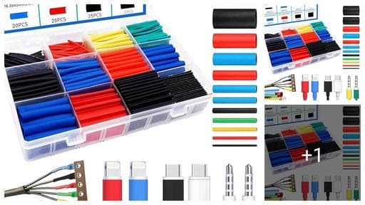 Electrical Wire Cable Sleeving Wrap- 560Pieces Heat Shrink Tubing 2:1, Cable Wrap Assortment Electric Insulation Heat Shrink Tube Kit with Box(5 colors/12 Sizes) Black, Red, Blue, Yellow, Green