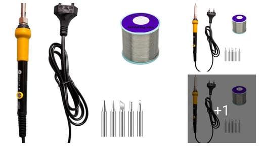 ALDECO ( Pack of 7) 60W Temperature Controlled Soldering Iron Kit with 5 Interchangeable Bits and Soldering Wire for Precision Electronics Work ( solding iron, soldring iron 60w, solding machine, sold