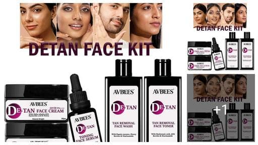 AVBEES De-Tan Skincare Combo|Anti-Tan Face Wash, Toner, Serum, Scrub & Cream | Salon-Like Glow| 5 IN 1 Tan Removal & Brightening Kit For Men & Women.