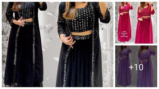 black color gown choli skirt womens long dresses for women wedding party wear festival bollywood gown lehenga shrug latest fancy indowestern set georgette fabric embrodery work new trending sexy dress