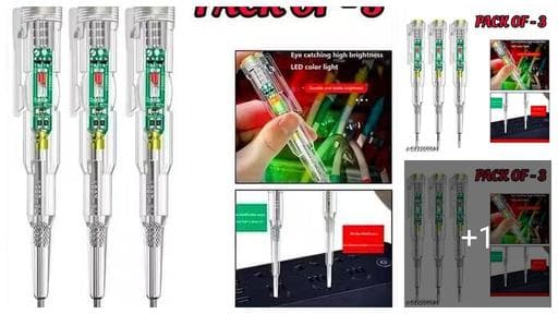 PACK OF 3 Pcs Smart LED Voltage Tester Pen – High-Brightness Electric Power Detector with Screwdriver Tip, 70-250V Induction Power Detector, Electrical Tester Pen with LED Color Light, Non-Contact AC