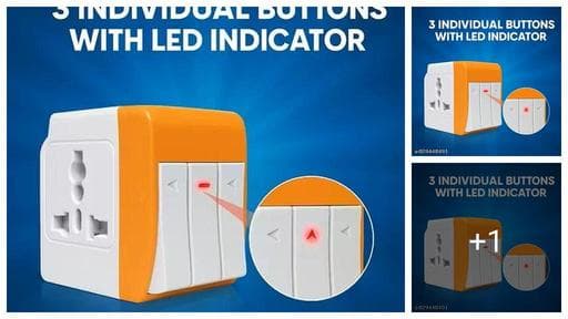 Universal Powers Adapter 3 Multi Plug with 3 Individual Switches | Multi Socket Extension | 3-in-1 Powers Strip with Surge Protection