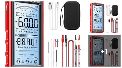 Digital Multimeter Tester Auto Ranging TRMS 6000 Counts USB Rechargeable Measures AC Voltage Current Resistance