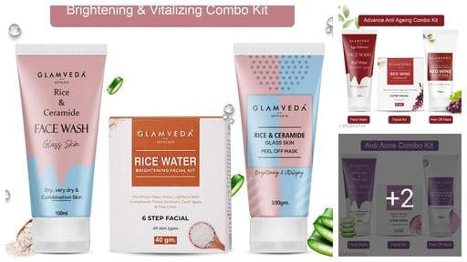 Glamveda Glycolic & Salicylic Acid Anti Acne Combo Gift Pack |With Facial Kit |for Dark Spots |Pigmentation |Face wash |for Pore Care |Oil balancing |Peel off Mask |for Reducing acne controls sebum |3