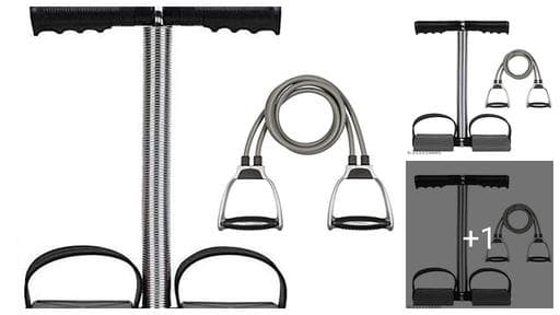 ADONYX Double Toning Resistance Tube Rubber Exercise Band for Stretching, Workout, Home Gym and Toning with Heavy Quality D Shaped Handles with Single Spring Tummy Trimmer Waist Trimmer-Abs Exerciser-